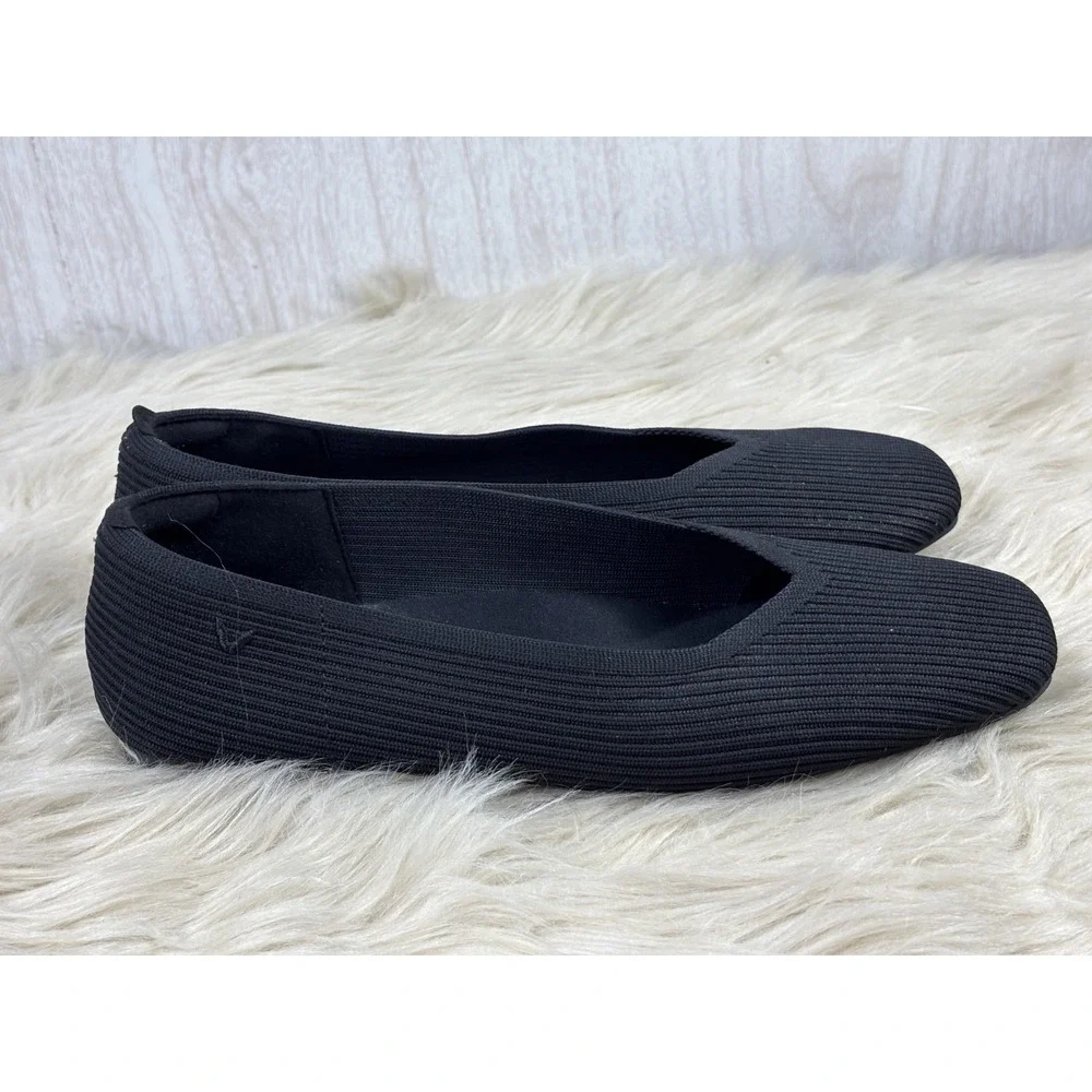 VIVAIA Margot 2.0 Flats 39 US 8 Black Square Toe V Cut Knit Sustainable Chic
